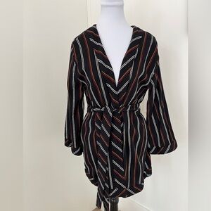 BILLABONG Secret Tells Belted Wrap Jacket Stripes Summer Lightweight Boho Chic